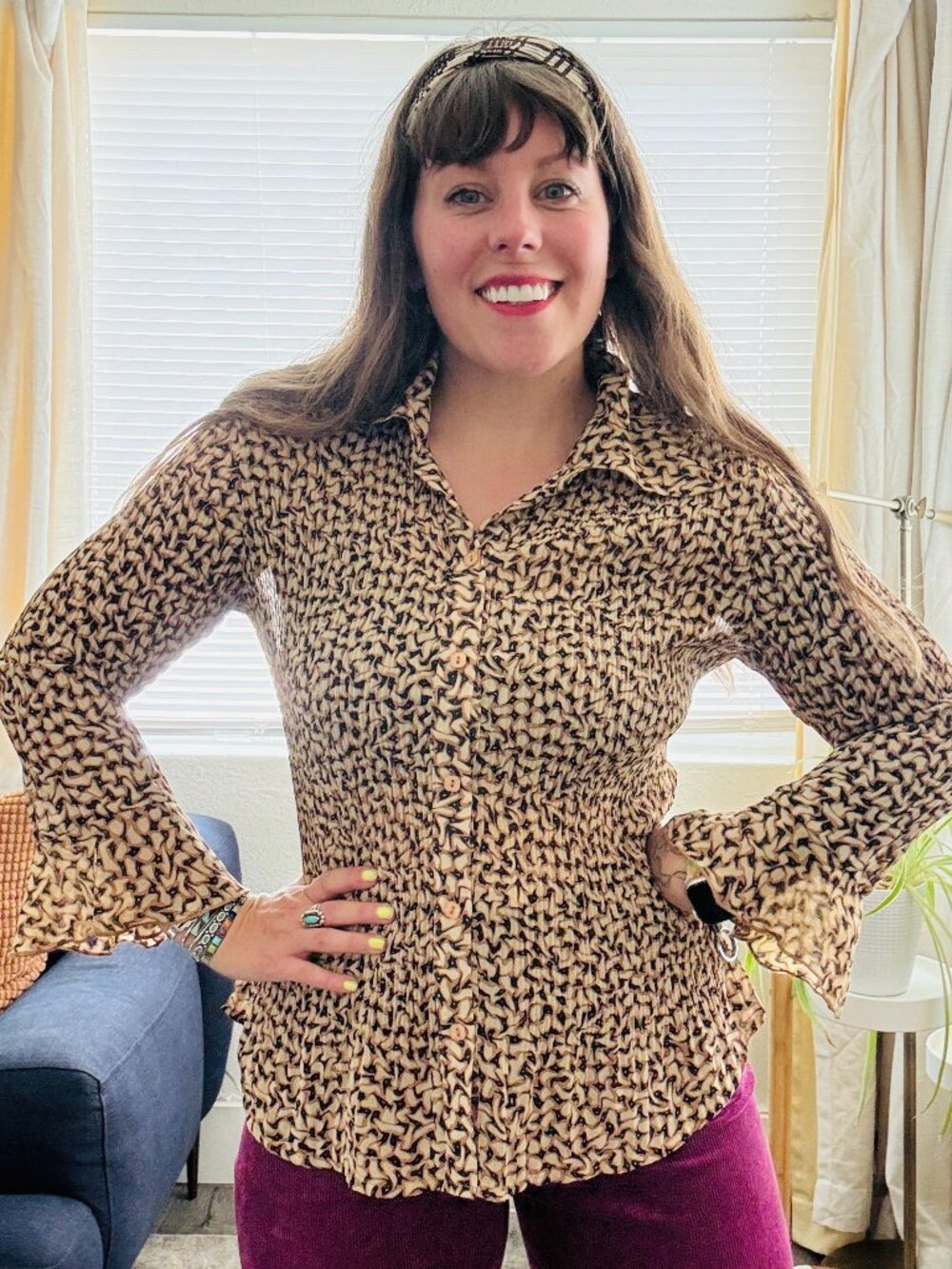 PRICE FIRM Y2K Dressbarn Brown Pleated Button Down Blouse | Size M/L
